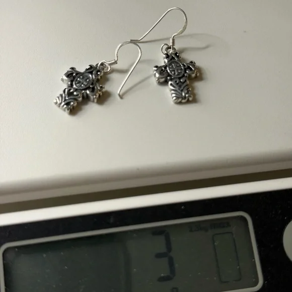 NEW Sterling Silver 925 Cross Filigree Hook Earrings - Picture 4 of 4